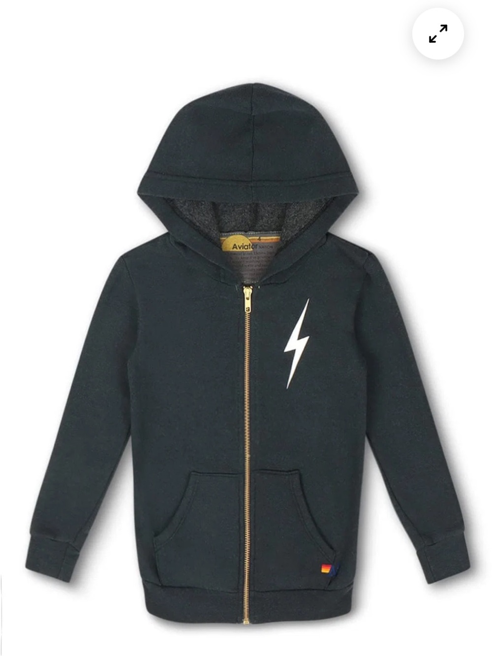 Aviator Nation Kids’ Bolt Print Zip Hoodie in Charcoal/White